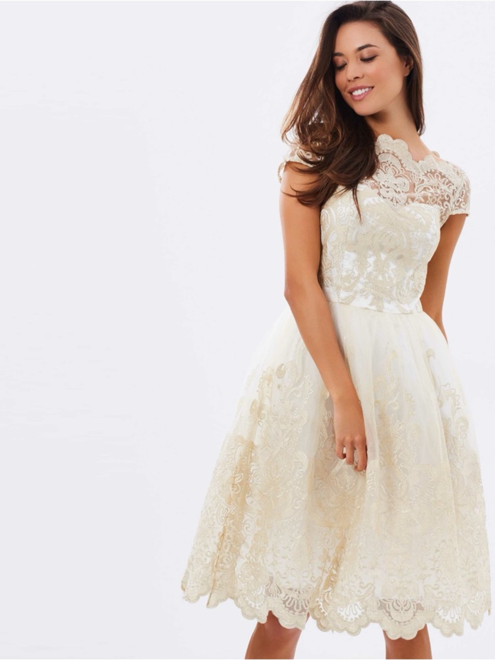 Chi Chi London Premium Lace Dress cream and gold color - Picture 3 of 3